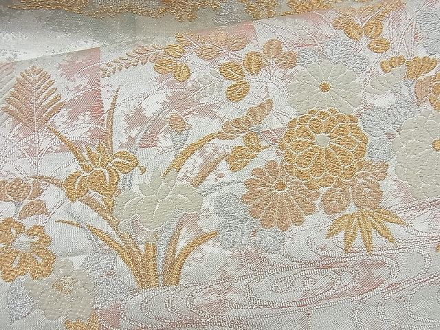平和屋着物◎佐賀錦 六通柄袋帯 流水花文 金銀糸 逸品 BAAI6959cm