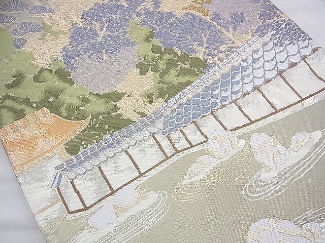 平和屋着物◎六通柄袋帯 唐織 翠園 金糸 逸品 BAAJ0807cm