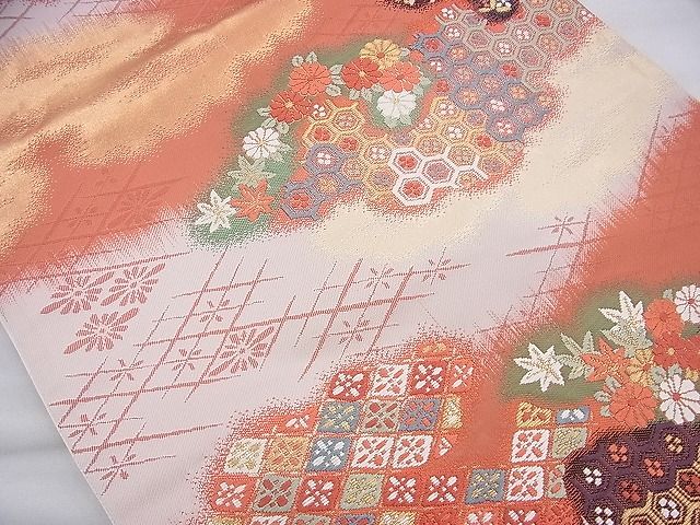 平和屋着物◎六通柄袋帯 唐織 雲取り吉祥花文 金糸 逸品 BAAJ0811cm