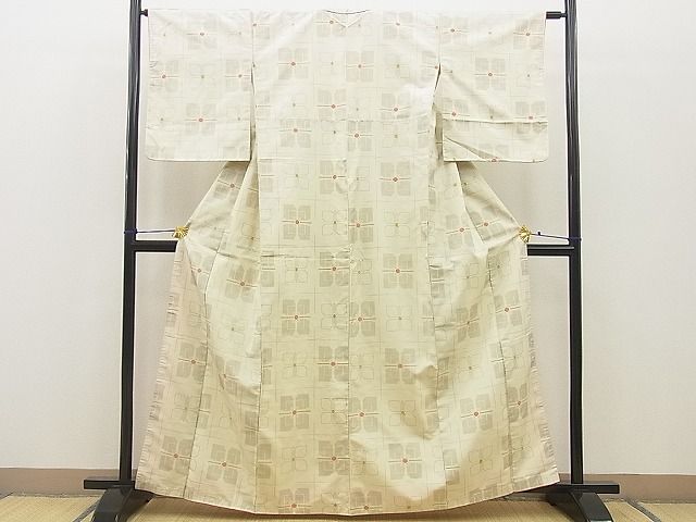 平和屋着物■上質な紬 格子花文 逸品 BAAJ3376hz