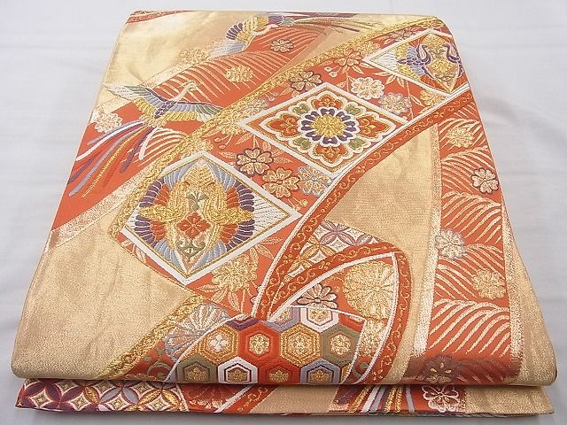 平和屋着物◎六通柄袋帯 唐織 鳳凰有職絵巻 金銀糸 逸品 BAAJ0855cm