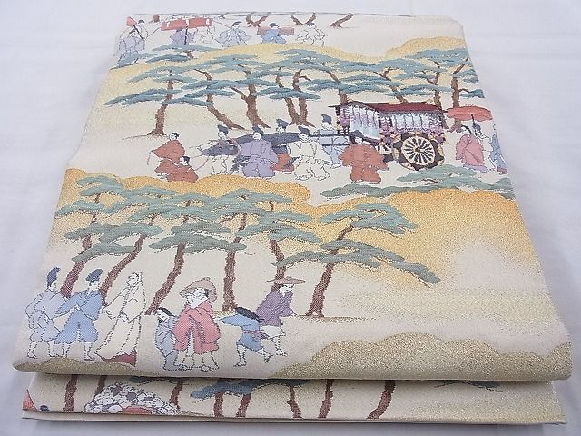 平和屋着物◎太鼓柄袋帯 大名行列 金糸 逸品 BAAJ0940cm