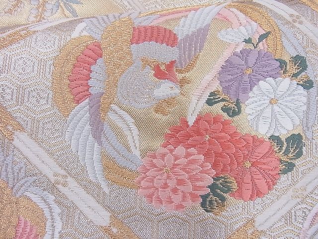 平和屋着物◎六通柄袋帯 唐織 御所車取鳳凰文 金糸 逸品 BAAJ0948cm