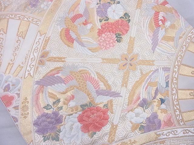 平和屋着物◎六通柄袋帯 唐織 御所車取鳳凰文 金糸 逸品 BAAJ0948cm