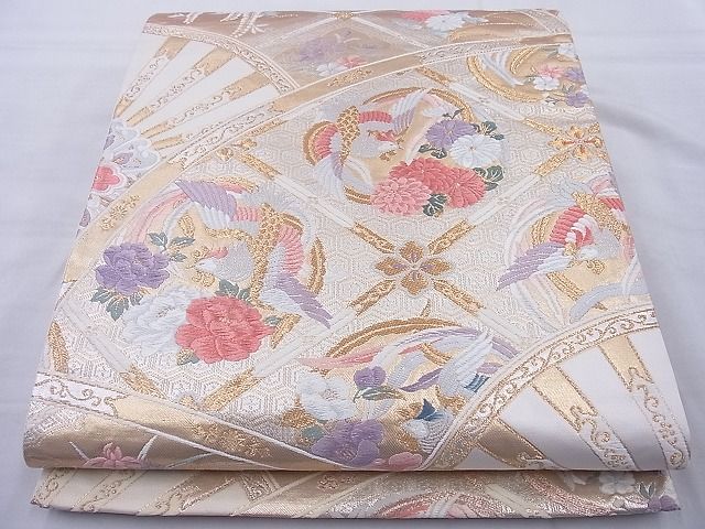 平和屋着物◎六通柄袋帯 唐織 御所車取鳳凰文 金糸 逸品 BAAJ0948cm