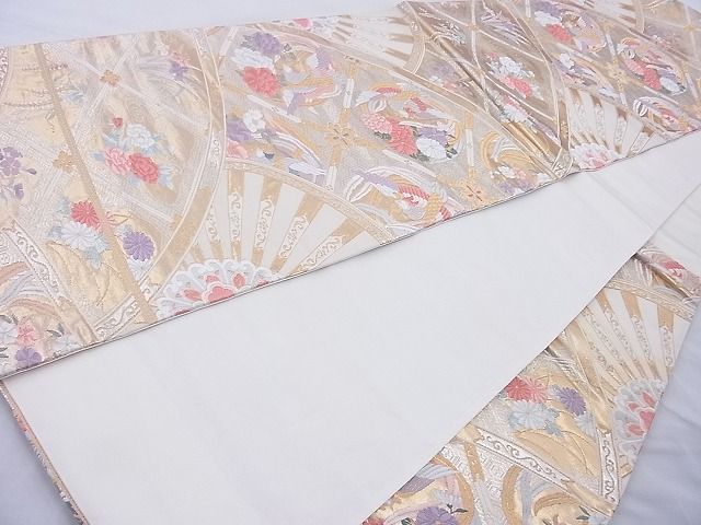 平和屋着物◎六通柄袋帯 唐織 御所車取鳳凰文 金糸 逸品 BAAJ0948cm