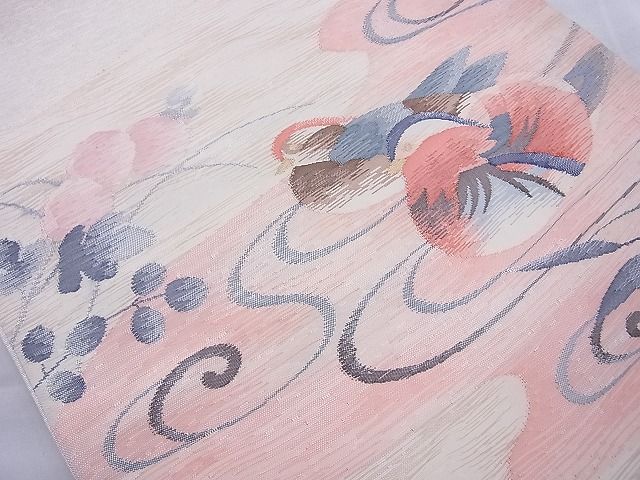 平和屋着物◎太鼓柄袋帯 すくい織 流水鴛鴦菊文 銀糸 逸品 BAAJ0976cm