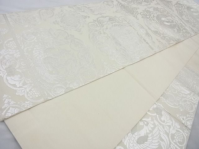 平和屋着物◎六通柄袋帯 鳳凰花唐草文 銀糸 逸品 BAAJ6876cm