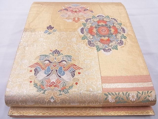 平和屋着物◎六通柄袋帯 唐織 正倉院花鳥文 金銀糸 逸品 BAAJ0978cm