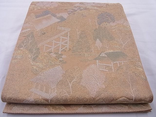 平和屋着物◎六通柄袋帯 樹林風景文 金銀糸 逸品 BAAJ0979cm