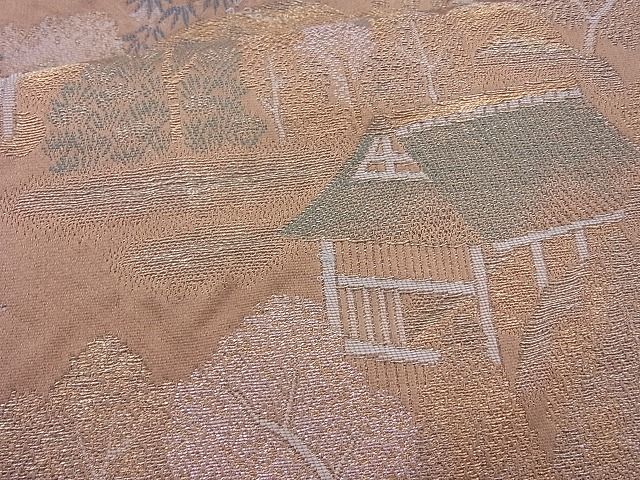平和屋着物◎六通柄袋帯 樹林風景文 金銀糸 逸品 BAAJ0979cm
