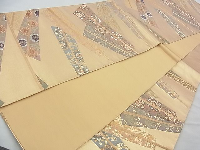平和屋着物◎六通柄袋帯 唐織 扇有職文 金糸 逸品 BAAJ6731cm