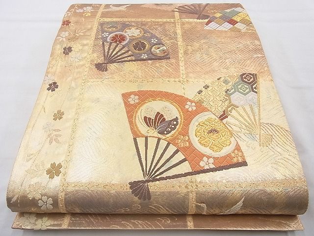 平和屋着物◎佐賀錦 六通柄袋帯 遊彩唐織 扇面散らし 金糸 引箔 逸品 BAAJ6754cm