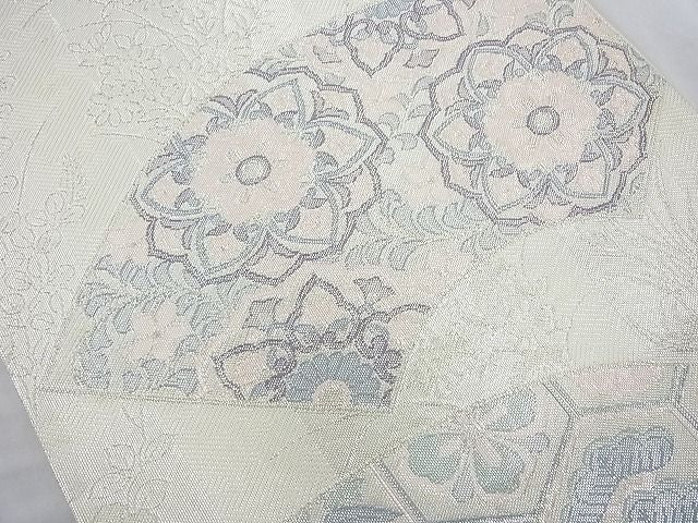 平和屋着物◎佐賀錦 六通柄袋帯 有職地紙散らし 銀糸 逸品 BAAJ6831cm