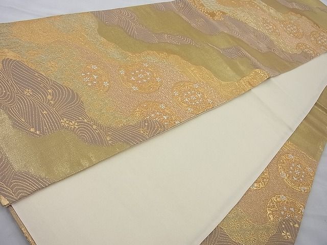 平和屋着物◎六通柄袋帯 唐織 正倉院道長紋 金糸 逸品 BAAJ6817cm