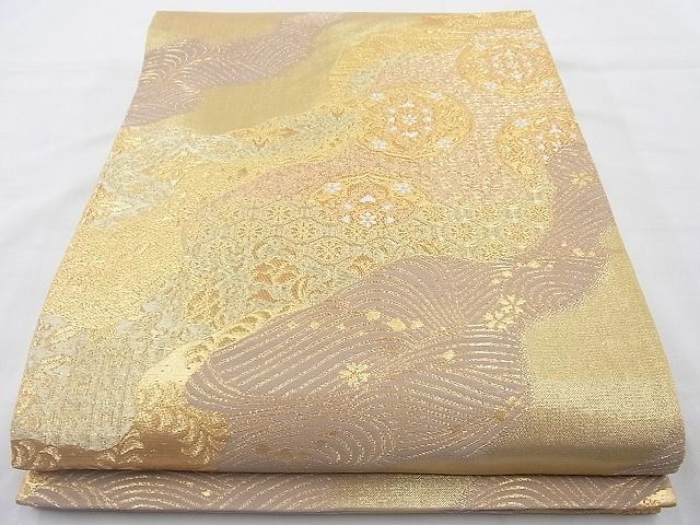 平和屋着物◎六通柄袋帯 唐織 正倉院道長紋 金糸 逸品 BAAJ6817cm