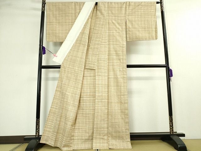 平和屋本店▽希少 人間国宝 志村ふくみ 紬 単衣 格子 たとう紙付き 逸品 DZAA2053kh4