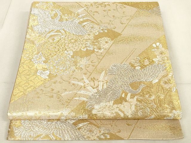 あさページ　別注タペストリー　天然杢楢無垢材幅約36cm長さ約110を２枚 平和屋着物◎本佐賀錦 六通柄袋帯 慶長郡鶴文 金糸
