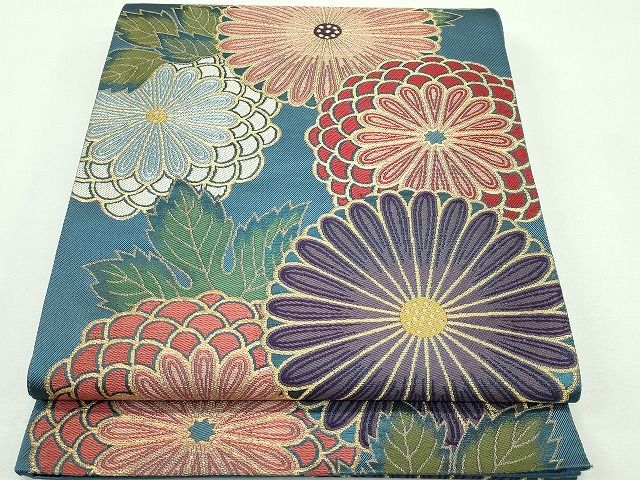 平和屋本店●極上 1854年創業 帯屋捨松 六通柄袋帯 菊 金糸 共箱付き 逸品 CZAA0939s4