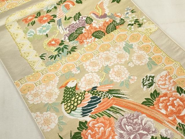 平和屋着物◎六通柄袋帯 唐織 花鳥文 金糸 正絹 逸品 AAAL2708Atn