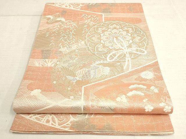 平和屋着物◎六通柄袋帯 花鳥屏風文 金銀糸 正絹 逸品 AAAK4036Apf