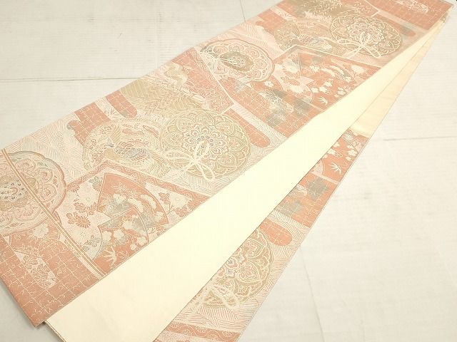 平和屋着物◎六通柄袋帯 花鳥屏風文 金銀糸 正絹 逸品 AAAK4036Apf