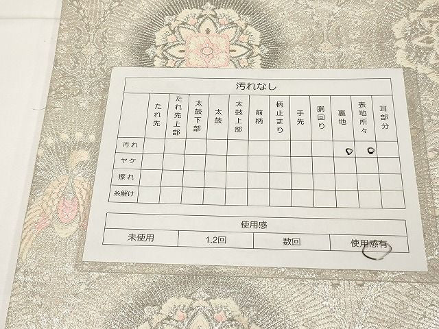 平和屋着物◎六通柄袋帯 正倉院孔雀文 金糸 正絹 逸品 AAAK4378Aex
