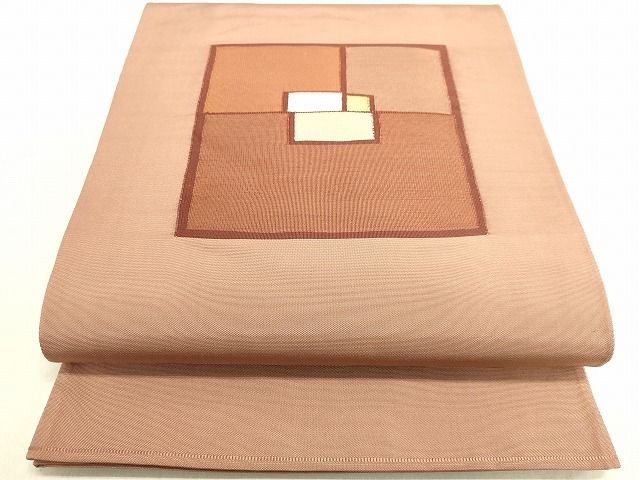 平和屋着物◎太鼓柄袋帯 抽象文様 梅染 金糸 逸品 DAAH9876tw