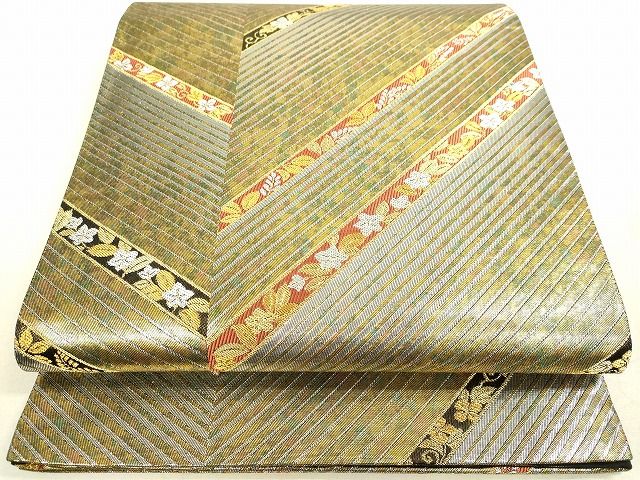 平和屋着物◎六通柄袋帯 紗縞花文 金銀糸 引箔 逸品 DAAH9932tw