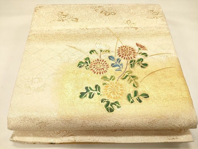 平和屋着物◎太鼓柄袋帯 作家物 草花文 金銀糸 逸品 CAAF5929oy
