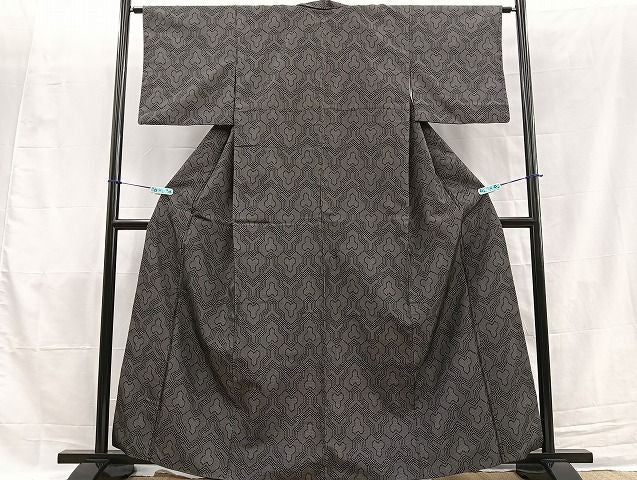 平和屋着物■上質なお召 毘沙門亀甲 黒地 逸品 BAAI2568gt