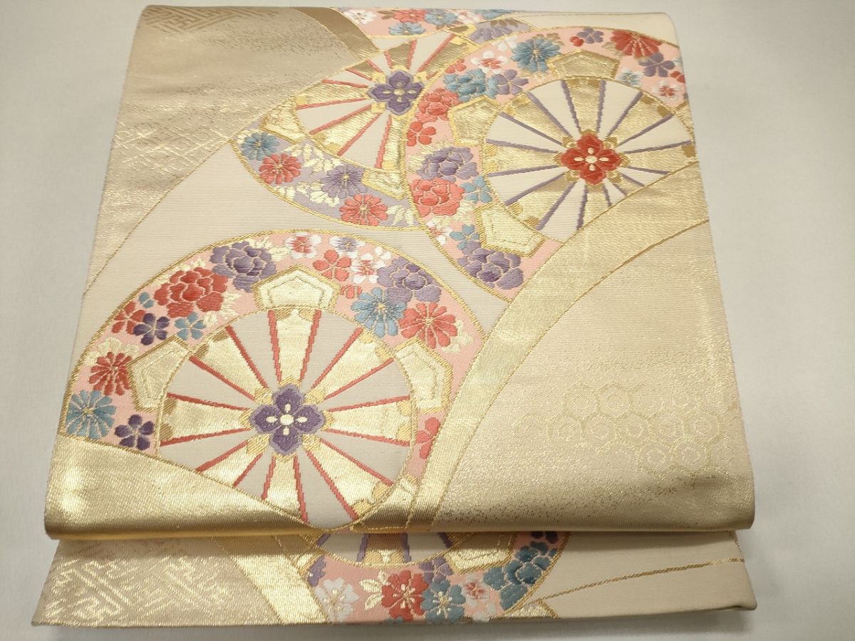 平和屋着物◎六通柄袋帯 唐織 道長片輪車文 金糸 逸品 CAAG5483ak