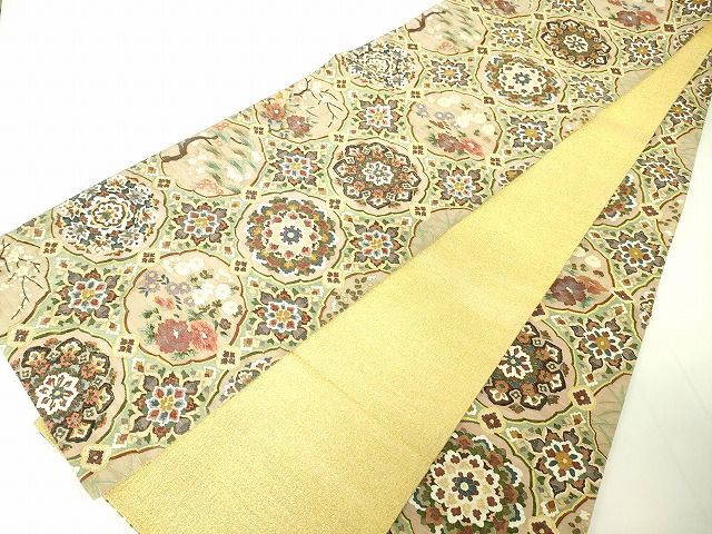 平和屋本店■極上 明綴れ 全通柄袋帯 正倉院花文 金糸 逸品 未使用 DZAA2105kh4