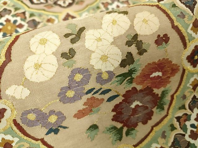 平和屋本店■極上 明綴れ 全通柄袋帯 正倉院花文 金糸 逸品 未使用 DZAA2105kh4