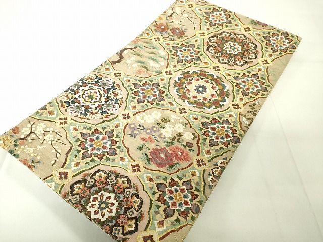 平和屋本店■極上 明綴れ 全通柄袋帯 正倉院花文 金糸 逸品 未使用 DZAA2105kh4