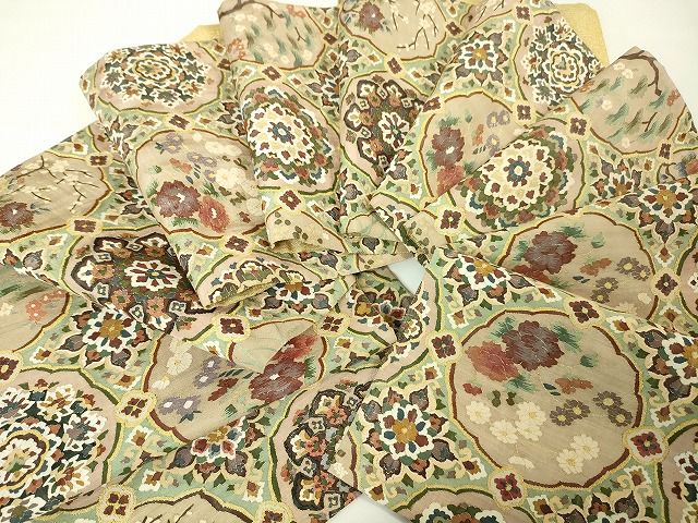 平和屋本店■極上 明綴れ 全通柄袋帯 正倉院花文 金糸 逸品 未使用 DZAA2105kh4