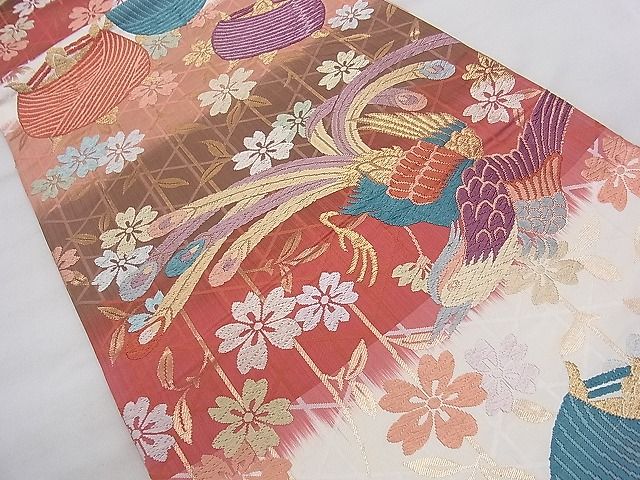 平和屋着物◎六通柄袋帯 唐織 枝垂桜文様 金糸 逸品 BAAJ0492qt