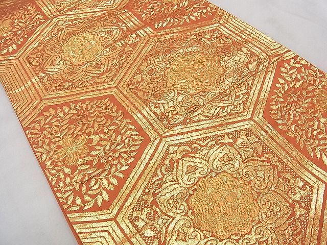 平和屋着物◎六通柄京袋帯 正倉院亀甲文様 金糸 逸品 BAAJ0545qt