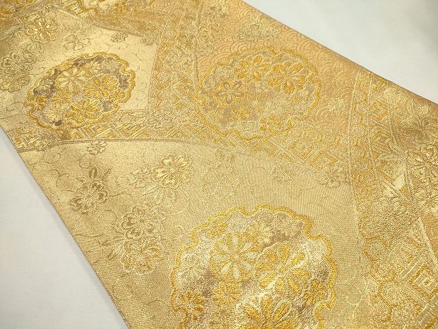 平和屋着物◎六通柄袋帯 雪輪草花文 金糸 逸品 CAAG6543ou