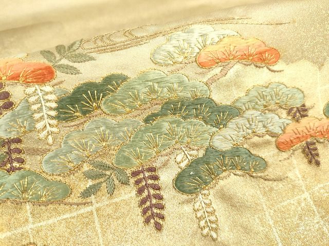 平和屋着物■太鼓柄袋帯 刺繍 松文 金糸 引箔 逸品 DAAH1914du