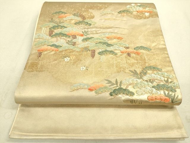 平和屋着物■太鼓柄袋帯 刺繍 松文 金糸 引箔 逸品 DAAH1914du