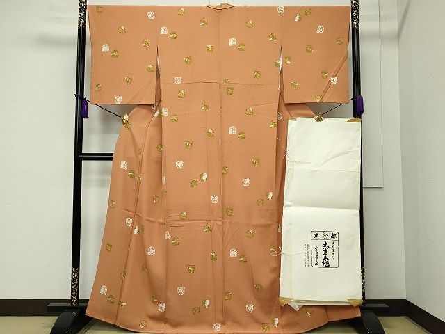 平和屋本店●極上 銀座 志ま亀 小紋 兎 草花文 赤朽葉色地 たとう紙付き 逸品 CZAA0957s4