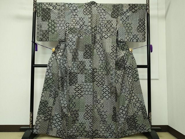 平和屋本店●極上 本場縞大島紬 総刺繍 伽羅沙羅紗 岡江織物謹製 証紙付き 逸品 CZAA0961s4