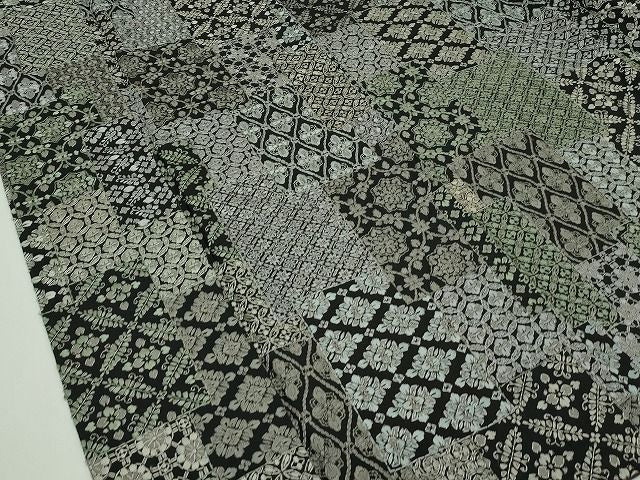 平和屋本店●極上 本場縞大島紬 総刺繍 伽羅沙羅紗 岡江織物謹製 証紙付き 逸品 CZAA0961s4