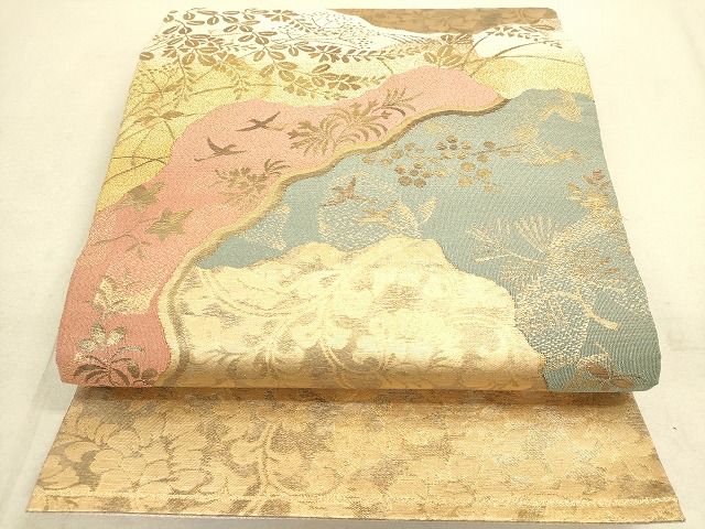 平和屋着物◎六通太鼓柄袋帯 道長草花文 金糸 逸品 DAAI2515ox