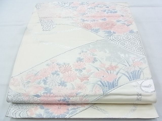 平和屋着物◎六通柄袋帯 唐織 花絵巻 銀糸 逸品 BAAJ5439ns