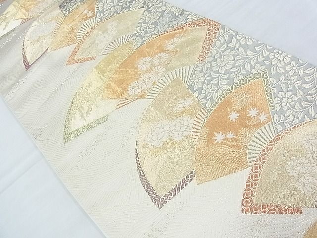 平和屋着物◎六通柄袋帯 唐織 花扇面散らし 金糸 逸品 BAAJ5442ns
