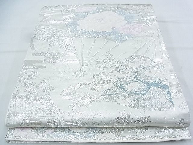 平和屋着物◎西陣 六通柄袋帯 唐織 花扇面散らし 銀糸 逸品 BAAJ5552ns