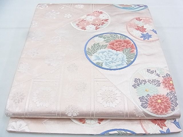 平和屋着物◎六通柄袋帯 唐織 吉祥花丸文 銀糸 逸品 BAAJ5551ns