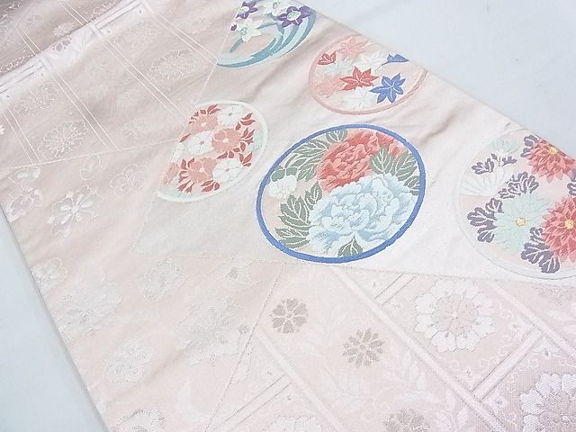 平和屋着物◎六通柄袋帯 唐織 吉祥花丸文 銀糸 逸品 BAAJ5551ns